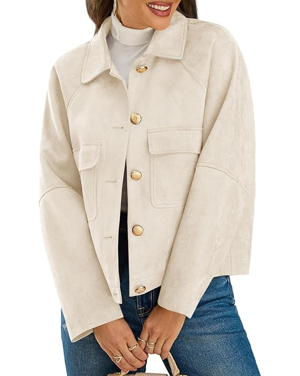 Cicy Bell Womens Faux Suede Leather Jackets Oversized Cropped Casual Lapel Collar Button Down Fal... | Amazon (US)