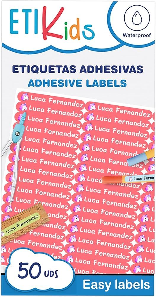 Custom Pink Labels, Name Stickers with Icon, Waterproof Adhesive Labels for Kids' Books, Toys, Sc... | Amazon (US)