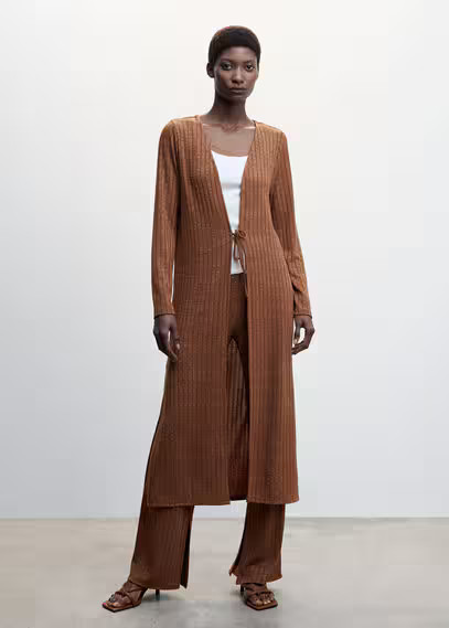 MANGO - Ribbed long cardigan brown - L - Woman | Mango (US/MX/AU)