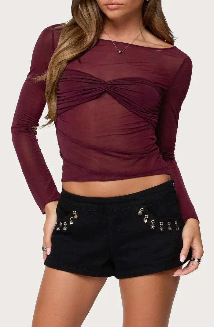 Oona Gathered Overlay Sheer Top | Nordstrom