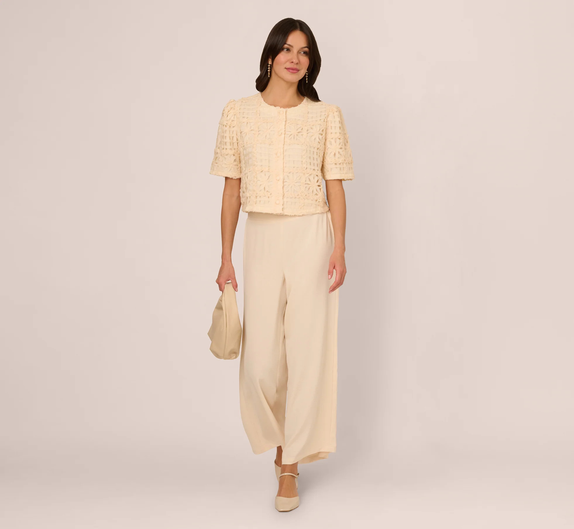 Wide Leg Pull On Airflow Pant In Cannoli Cream | Adrianna Papell