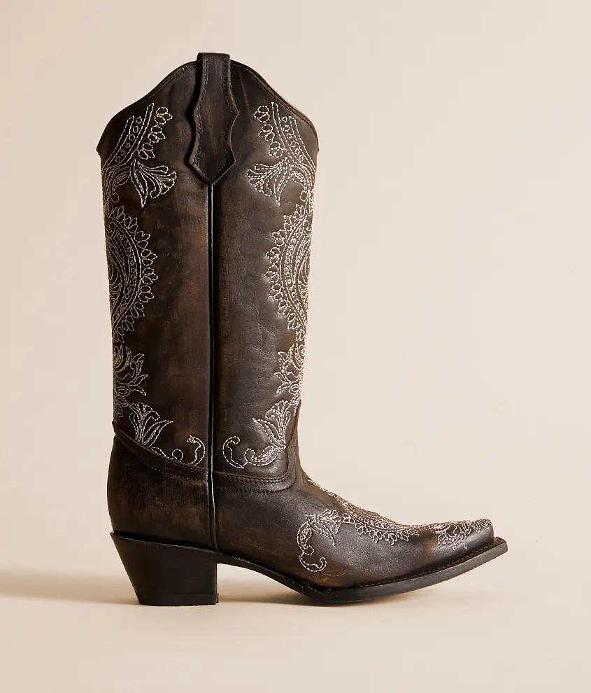 Paisley Embroidered Leather Western Boot | Buckle