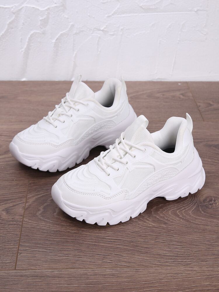 Patch Decor Lace-up Front Chunky Sneakers | SHEIN