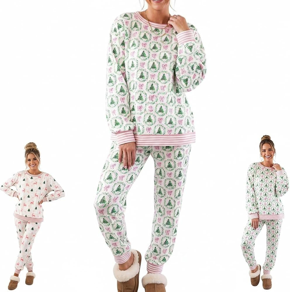 Utrum Christmas Trees and Bows Pajama Set, Cute Lounge Sets for Women Ladies' Green Xmas Pj Sets ... | Amazon (US)