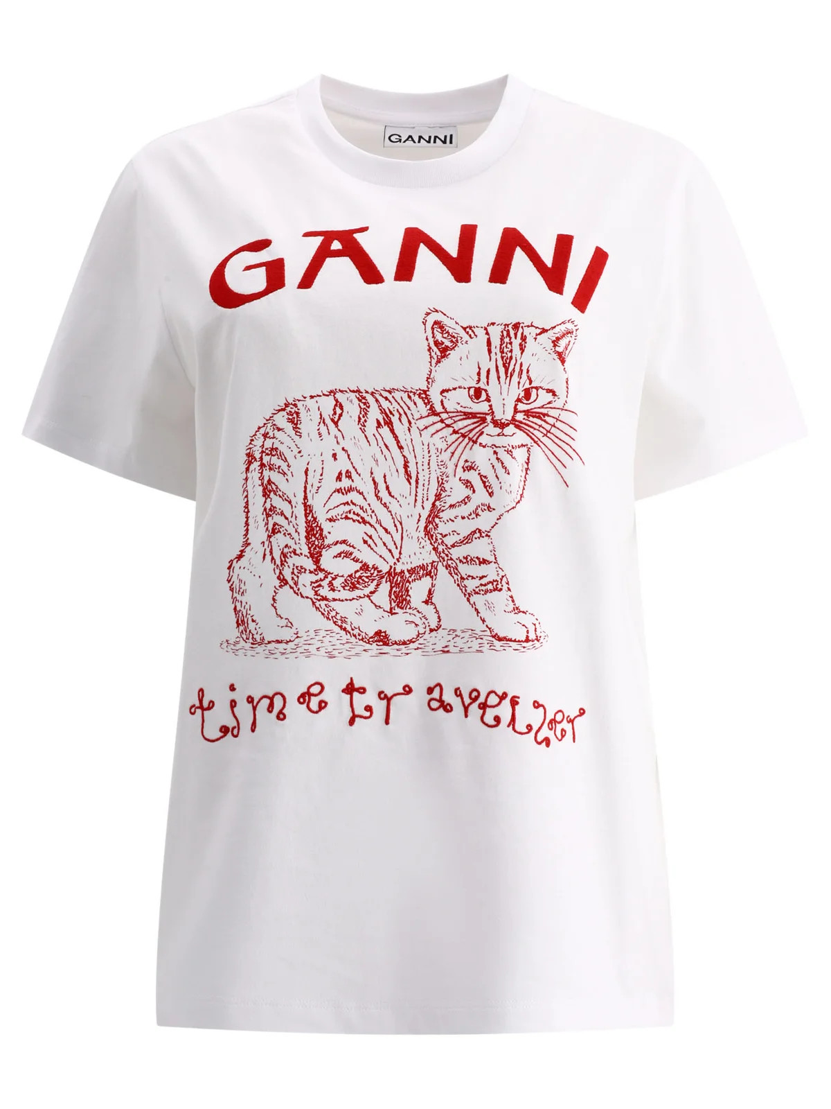 Ganni Future Cat-Printed Crewneck T-Shirt | Cettire Global