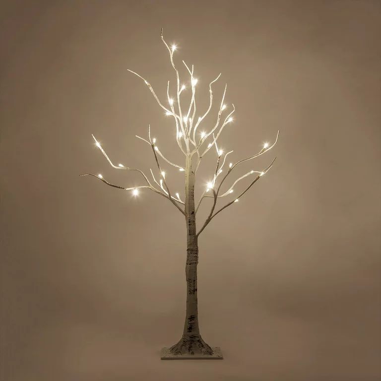 Kringle Traditions 3ft LED White Prelit Birch Tree, Warm White LED Lights - Walmart.com | Walmart (US)