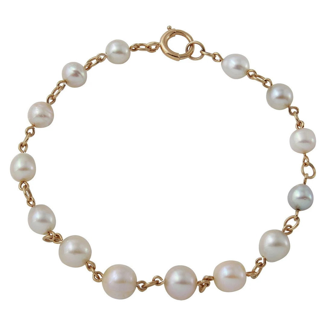 Women's White Cultured Pearl Gold Link Bracelet in 14K Yellow Gold (Birthday, Valentine's, Annive... | Etsy (US)