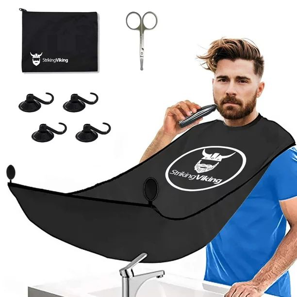 Beard Bib Hair Catcher Apron for Shaving and Trimming - 4 Piece Bib Kit with Beard Cape, Scissors... | Walmart (US)