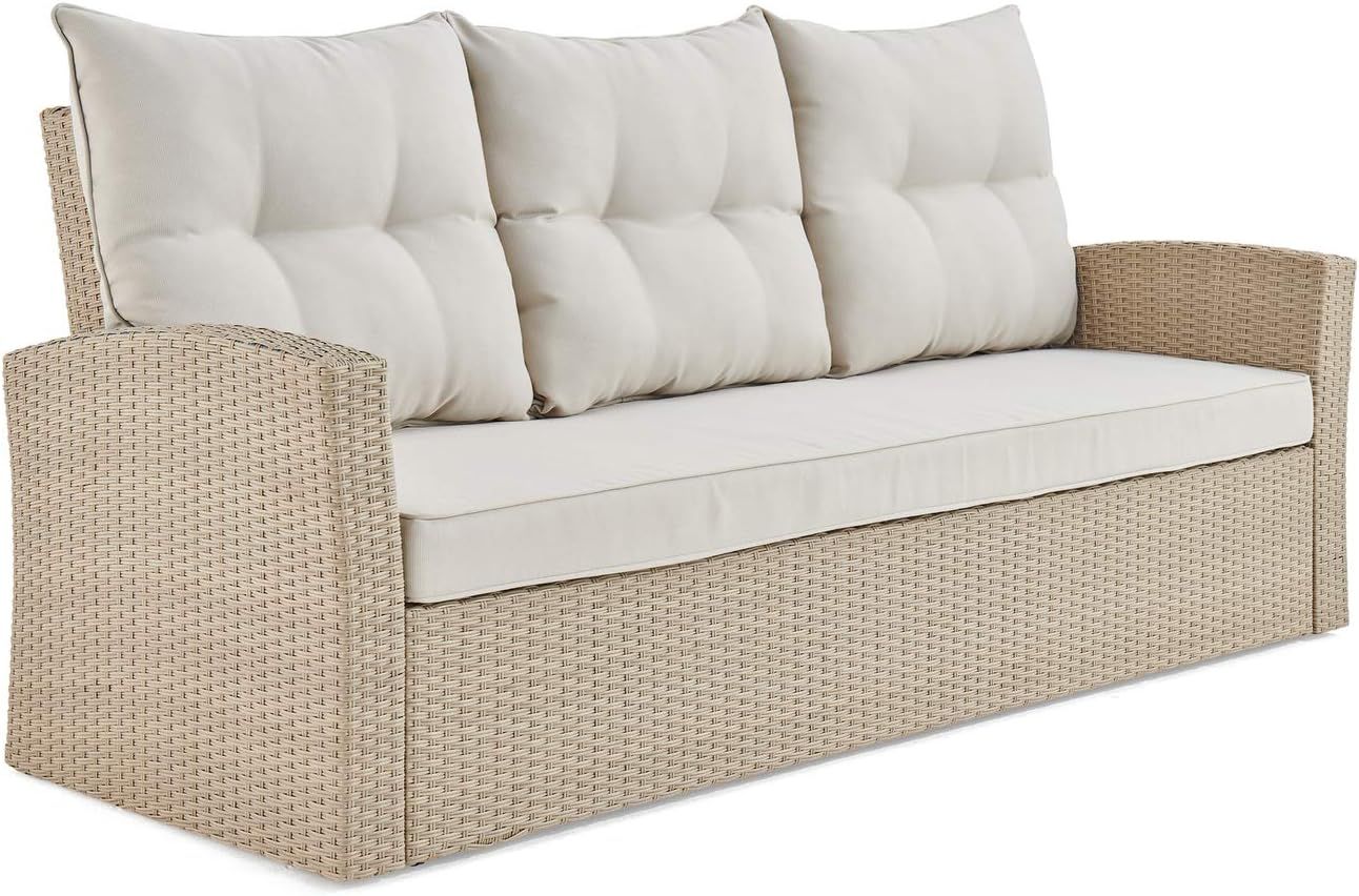 Alaterre Furniture Canaan All-Weather Wicker Outdoor Sofa with Cushions, Cream | Amazon (US)