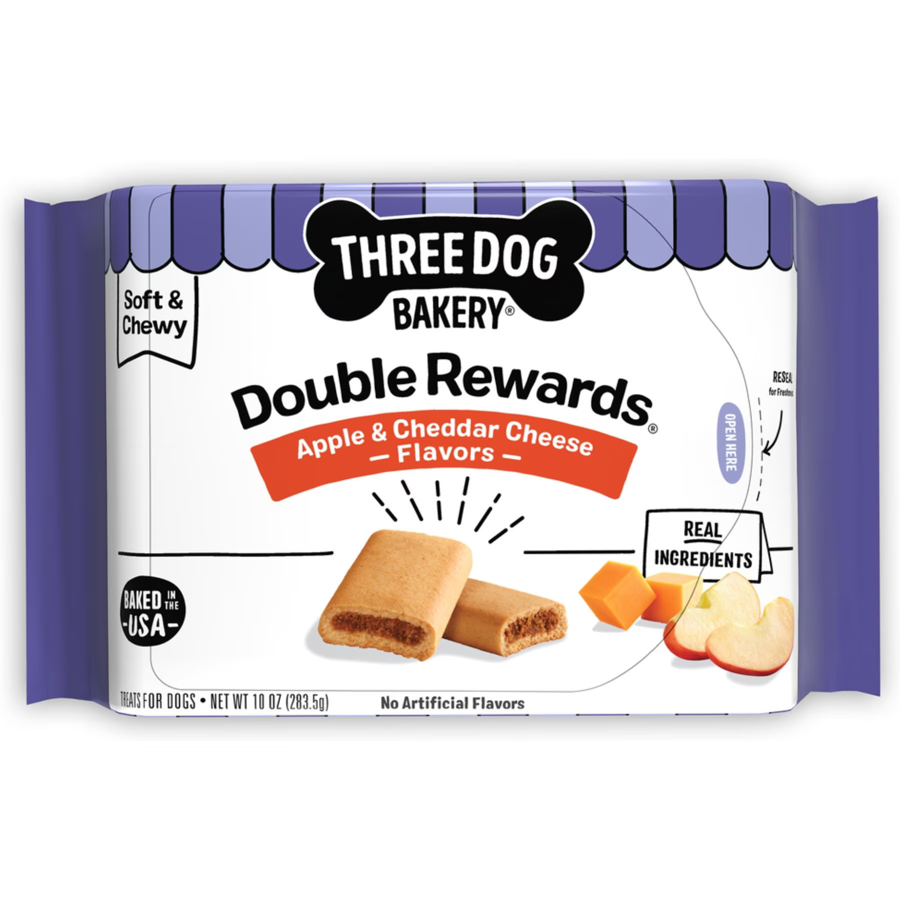 Three Dog Bakery Double Rewards Apple Chicken-Free Soft & Chewy Dog Treats, 10-oz box | Chewy