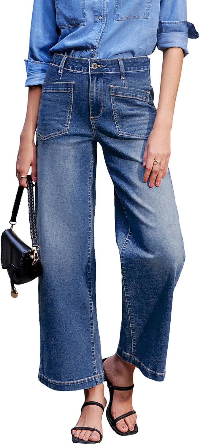 Sidefeel Wide Leg Jeans for Women High Waisted Stretchy Ankle Denim Pants | Amazon (US)