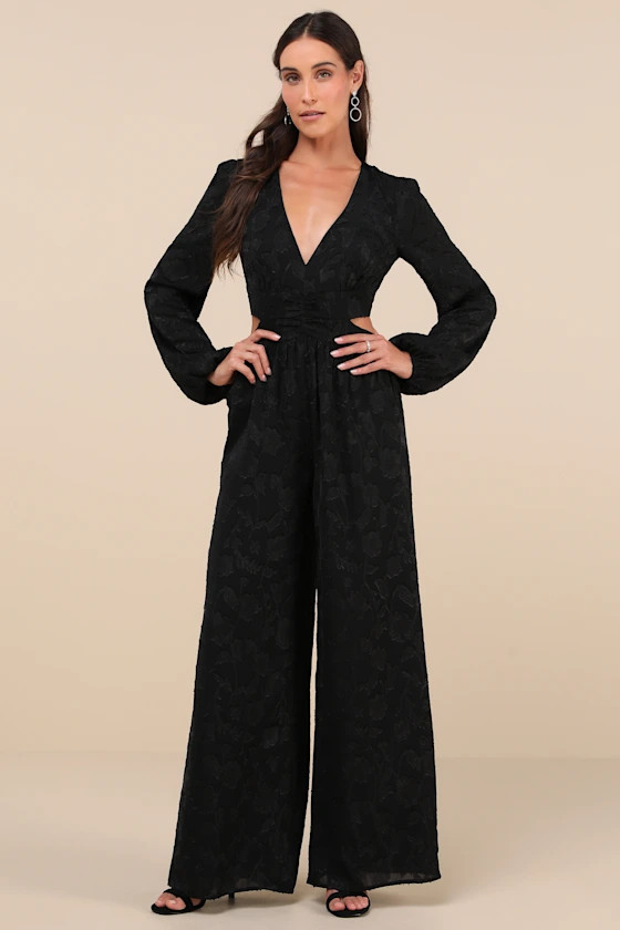 Ravishing Marvel Black Burnout Floral Cutout Wide-Leg Jumpsuit | Lulus