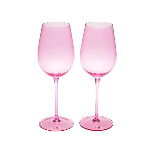 Paris Hilton Wine Glass Set, Handmade Glass Collection in Paris Signature Pink, Perfect for Parties and Special Occasions, Serve Red or White Wine, Cocktails and More, 17.5-Ounce, 2-Piece Set, Pink | Amazon (US)
