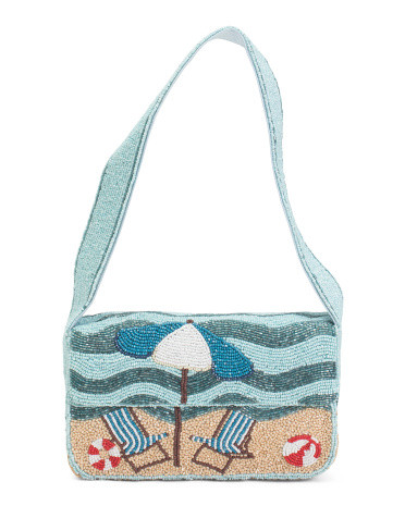 Umbrella And Chairs All Over Hand Beaded Shoulder Bag | TJ Maxx