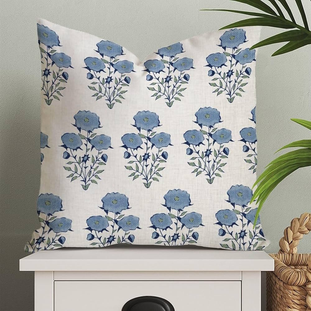MangGou Navy Mughal Flower Chinoiserie Style Pillow Covers Farmhouse Cushion Cover 24x24in Pillow... | Amazon (US)