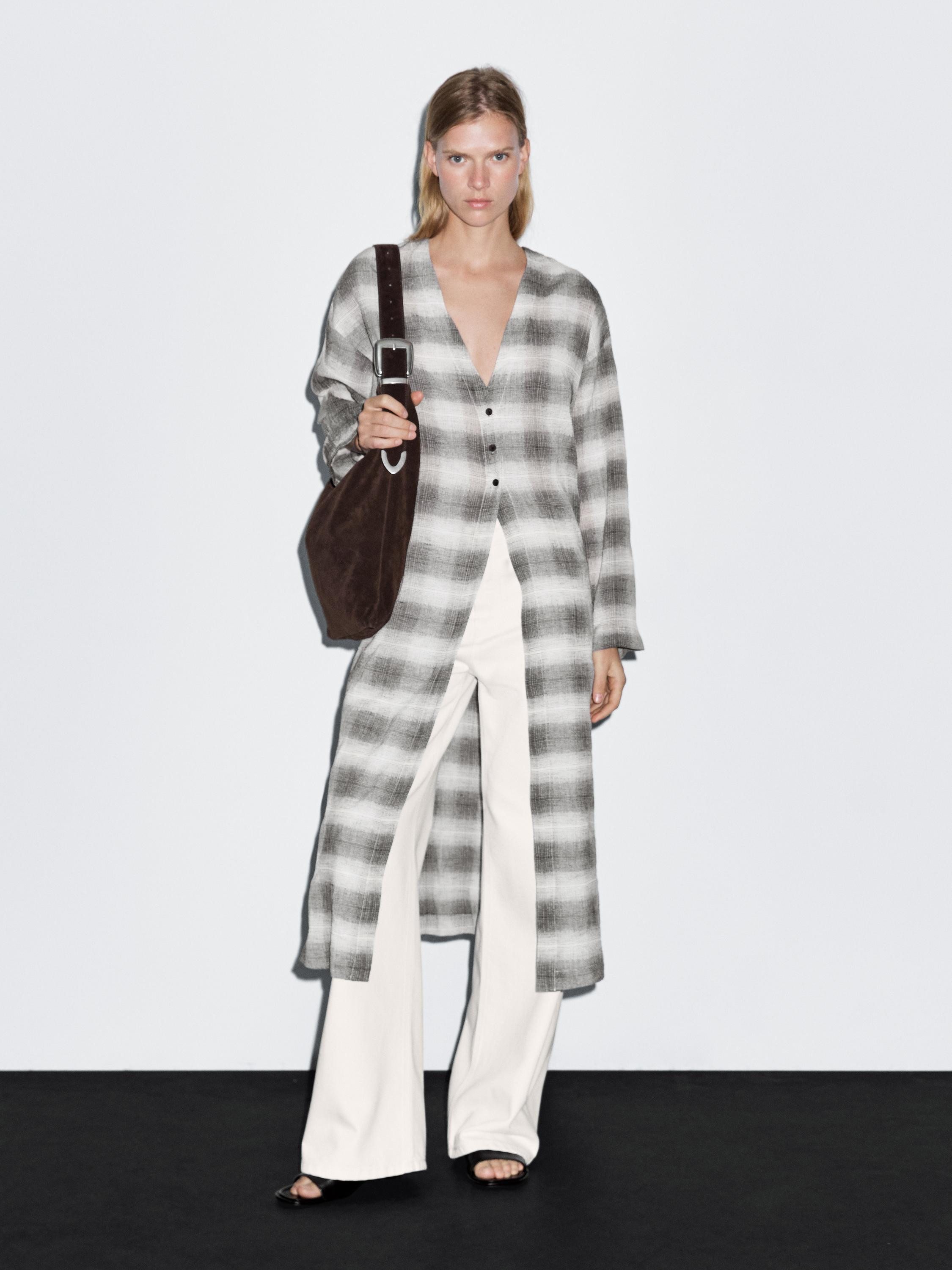 Long check tunic dress | Massimo Dutti US