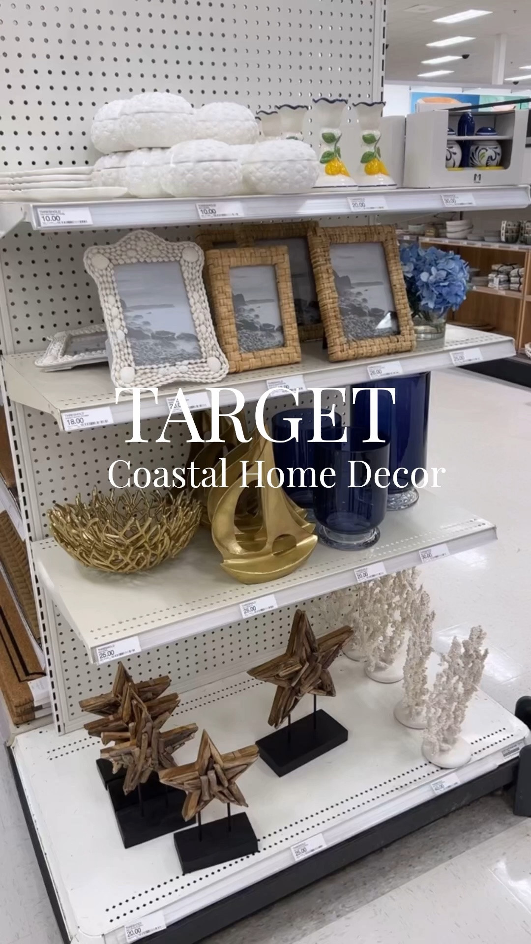 Coastal home decor collection at Target is honestly one of the best I’ve seen in all my years shopping at Target! I love every item but then again I’m partial to all things coastal. Seashell trinket tray, seashell picture frame, sailboat sculpture, faux coral, driftwood stars, blue glass hurricanes, and more. #targetdecor homefinds