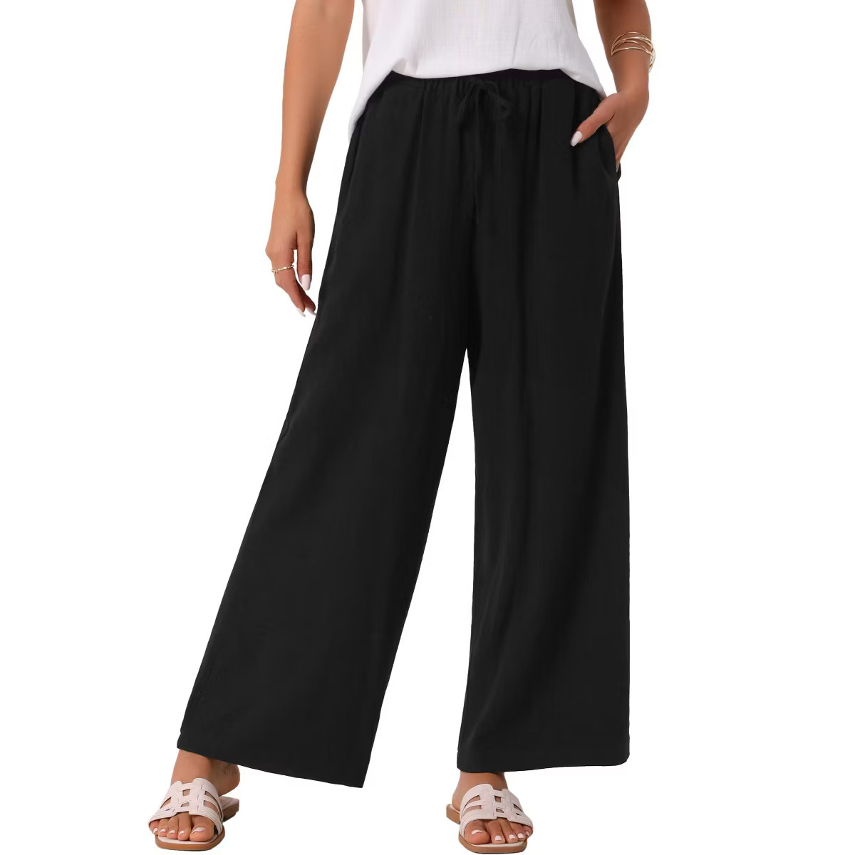INSPIRE CHIC Women's Linen Summer Palazzo Flowy Wide Leg with Pockets Pants | Target