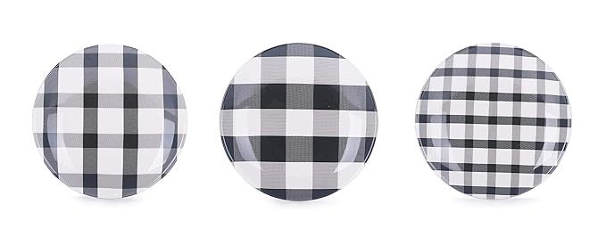 Bico Plaid Check Black n White 6 inch Ceramic Appetizer Plate with Rack, Set of 7, for Salad, App... | Amazon (US)