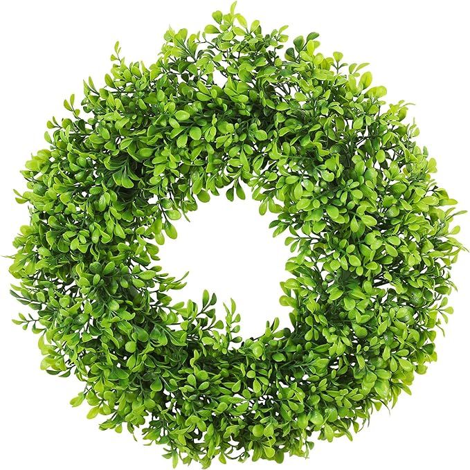 Artificial Boxwood Front Door Wreath - 18 Inches Spring Summer Wreath Shamrock Greeny Artificial ... | Amazon (US)