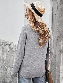 Lrady Womens V Neck Sweater Long Sleeve Casual Loose Fit Tunic Tops Knit Blouse Lightweight Cute ... | Amazon (US)