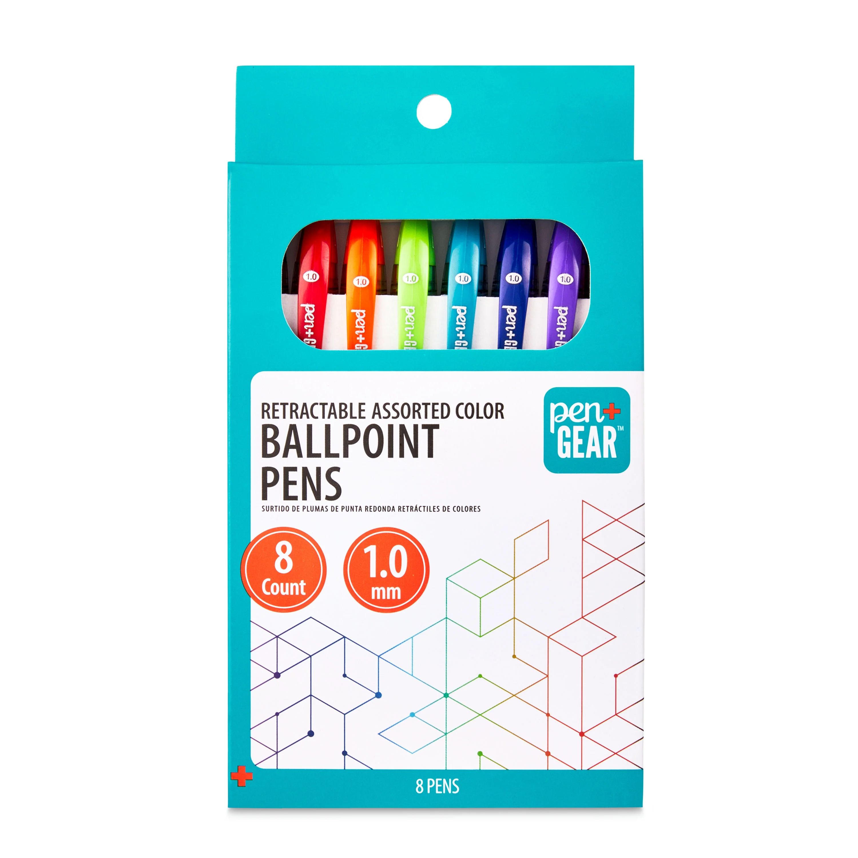 Pen+Gear Retractable Ballpoint Pens, Medium Point, 1.0 mm, 8 Count, Assorted Colors - Walmart.com | Walmart (US)