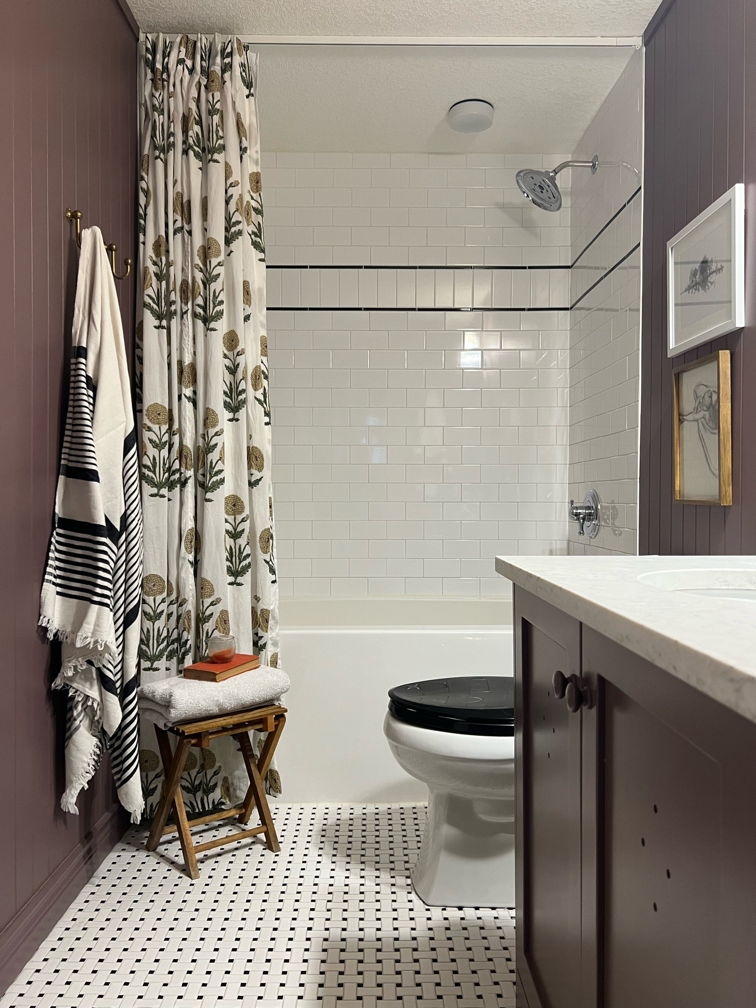 Bathroom sources, shower curtain fabric, curtain track, tile, plumbing, mirror 

#LTKhome