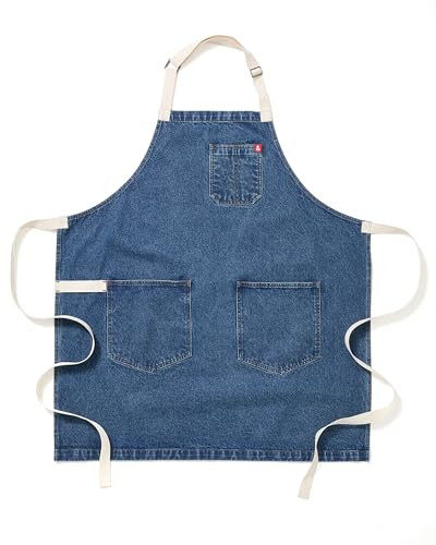hedley & bennett Essential Apron - Professional Chef Apron with Pockets - Kitchen Apron for Men - Grilling Apron - Chef Aprons for Men - Apron for Women - 8oz 100% Cotton Denim Fabric - Georgia Blue | Amazon (US)