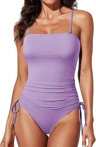 Aleumdr Women's Ribbed One Piece Tummy Control Swimsuit Cheeky Tie Side High Cut Bathing Suit Swi... | Amazon (US)