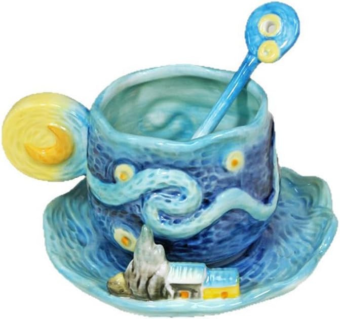 Baroflone Tea Cups and Suacers, Hand Drawn Strry Sky Cup, Ceramic Coffee Mug with Saucers Set, Cr... | Amazon (US)