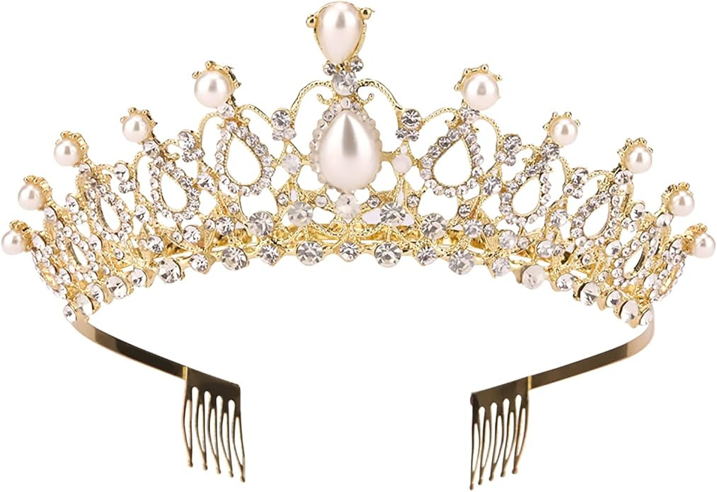 Women Tiara with Comb - Pearl Crystal Crown for Bridal Queen Princess Girls at Wedding Birthday P... | Amazon (US)