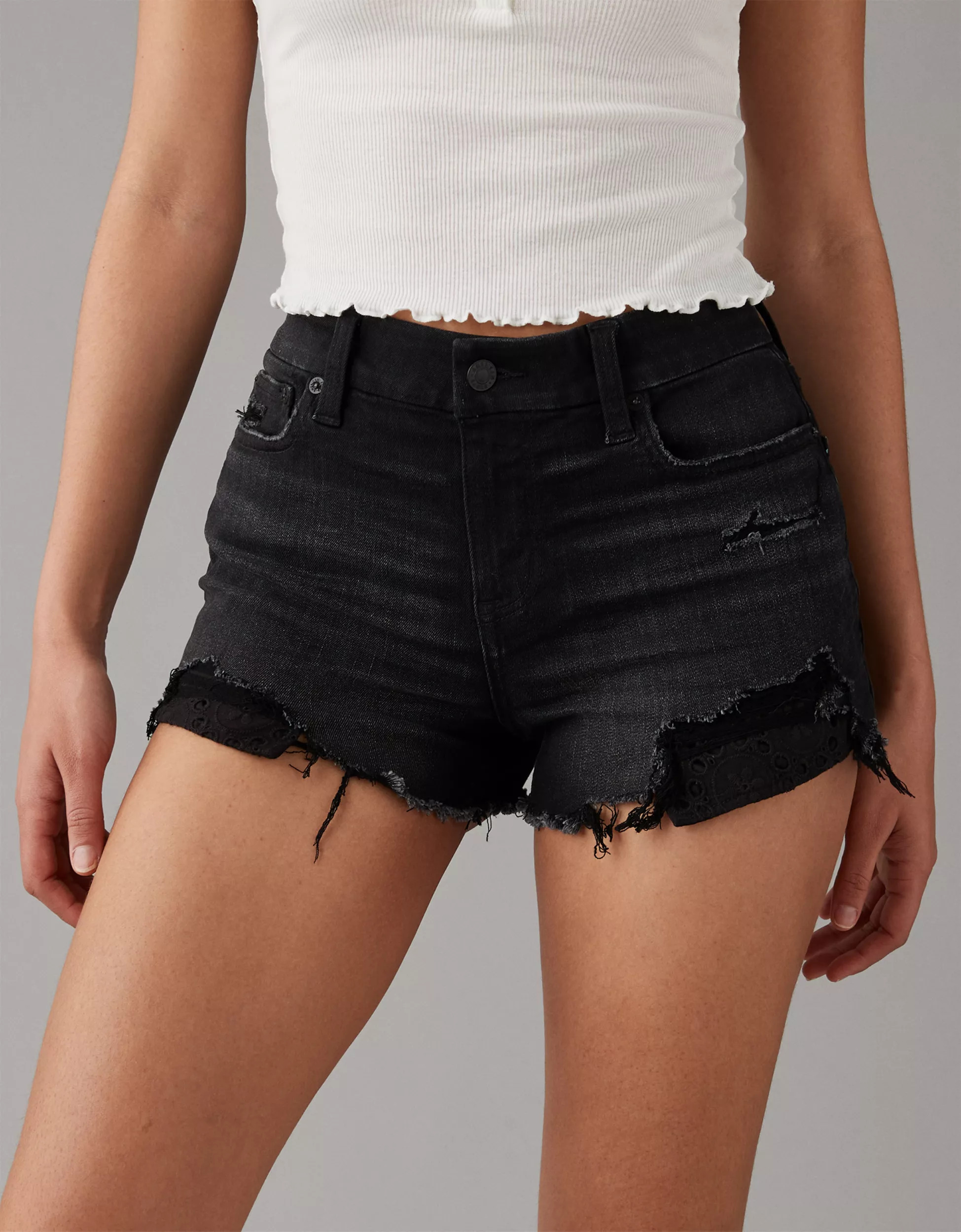 AE Next Level Curvy High-Waisted Ripped Denim Short Short | American Eagle Outfitters (US & CA)