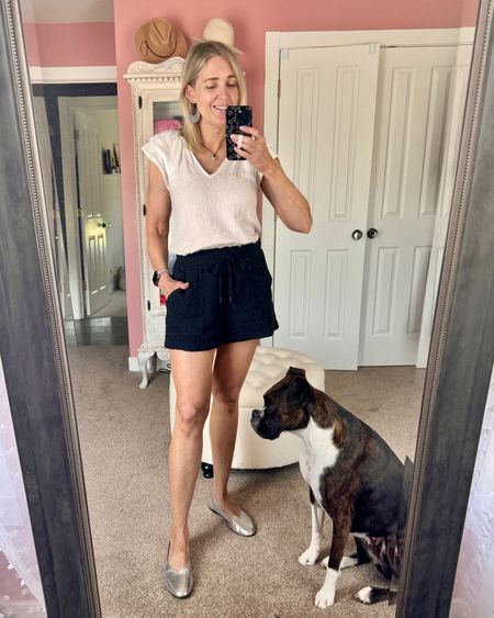 Easy breezy summer outfit idea. Gauze top and shorts. Metallic ballet flats. 

Use code DOUSEDINPINK5 for 10% off at Nickel & Suede.

#styleinspo #summeroutfit #balletflats

#LTKShoeCrush #LTKFindsUnder50 #LTKSeasonal