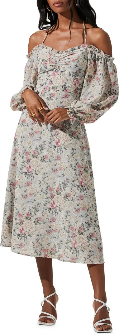 Floral Print Tie Neck Off the Shoulder Dress | Nordstrom Rack
