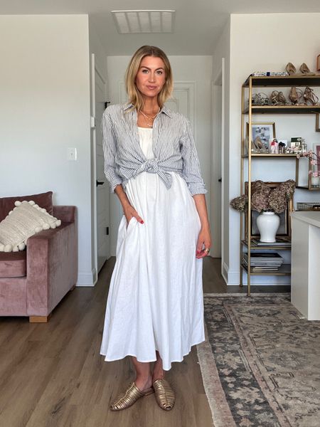 Linen dress + button-up shirt
Dress: runs TTS. wearing size S

#LTKSeasonal #LTKstyletip #LTKbeauty