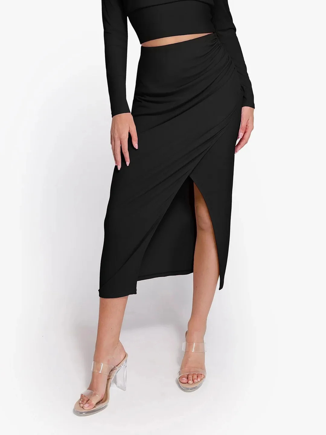 Shapewear Rib Modal Off-the-Shoulder Top Sculpting Skirt Set | Popilush