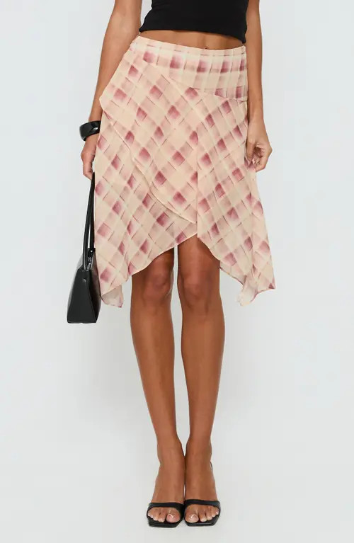 Princess Polly Natana Asymmetrical Midi Skirt in Multi Check at Nordstrom, Size 0 | Nordstrom