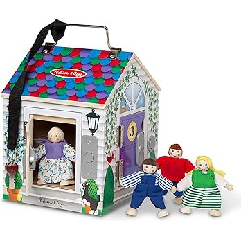 Melissa & Doug Take-Along Wooden Doorbell Dollhouse - Doorbell Sounds, Keys, 4 Poseable Dolls - P... | Amazon (US)
