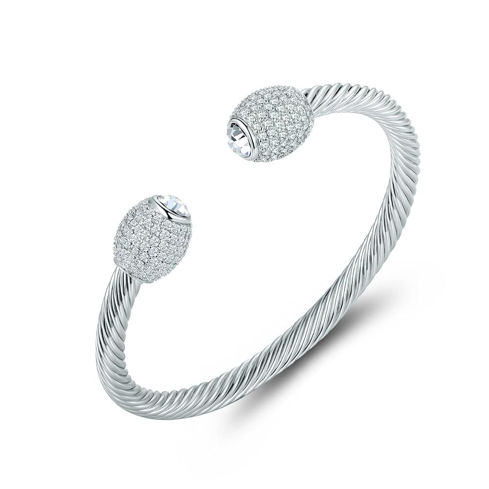 Barzel 18K Gold Plated Crystal Cable Bangle Bracelet For Women - Cuff Bangle Bracelet | Amazon (US)