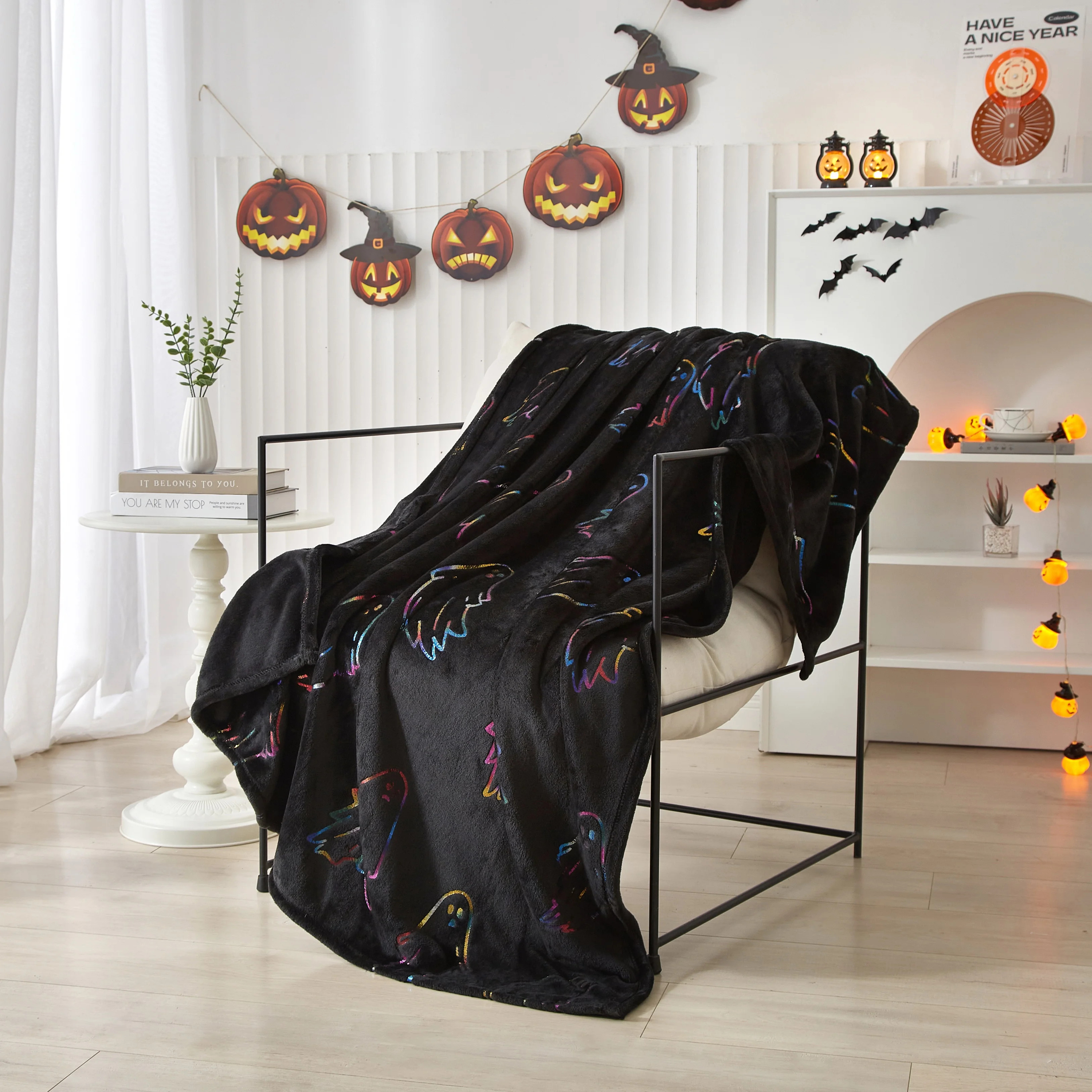Way To Celebrate 50"x60" Black Ghost Plush Throw - Walmart.com | Walmart (US)