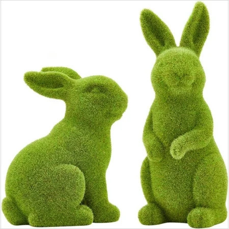 2 Pack Easter Furry Flocked Bunny Garden Decorations Artificial Moss Rabbit Easter Décor Figurines Tabletop Ornament (4.3in, 5.5in) | Walmart (US)