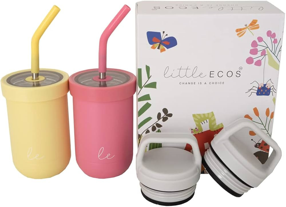 Toddler straw cups spill proof | Set of 2 Stainless steel Baby straw sippy cups for toddlers 3+ y... | Amazon (US)