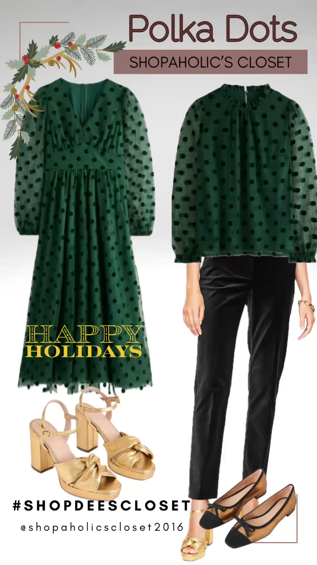 Holiday Outfit

This deep green is one of the seasons big colors and I love polka dots! Wear as a dress or a top with velvet slacks .

#shopdeescloset #shopaholicscloset

#LTKStyleTip #LTKMidsize #LTKHoliday