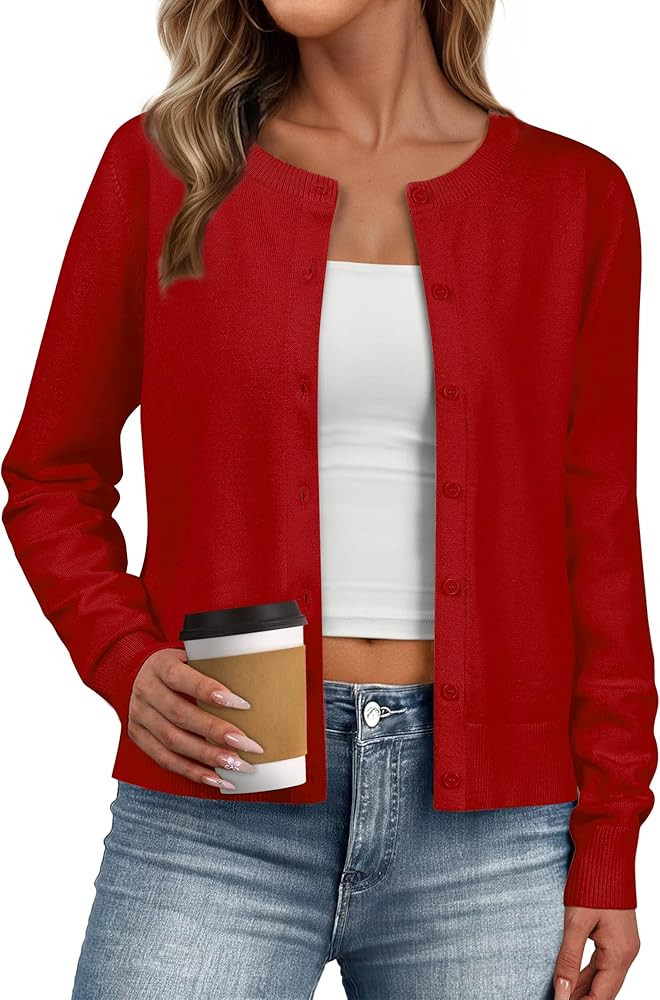 IWD Womens Cardigan Sweaters Crew Neck Long Sleeve Lightweight Button Down Sweater 2025 Fall Tren... | Amazon (US)