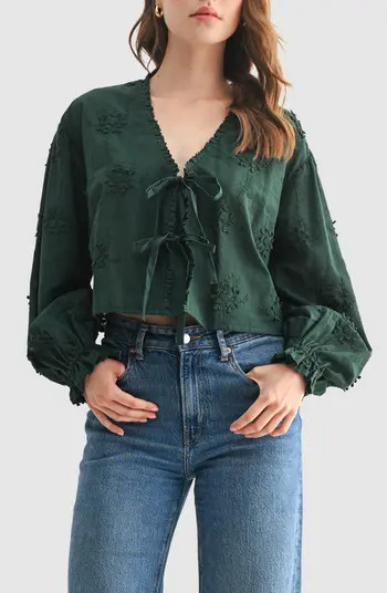 Flower Appliqué Tie Front Cotton Top | Nordstrom