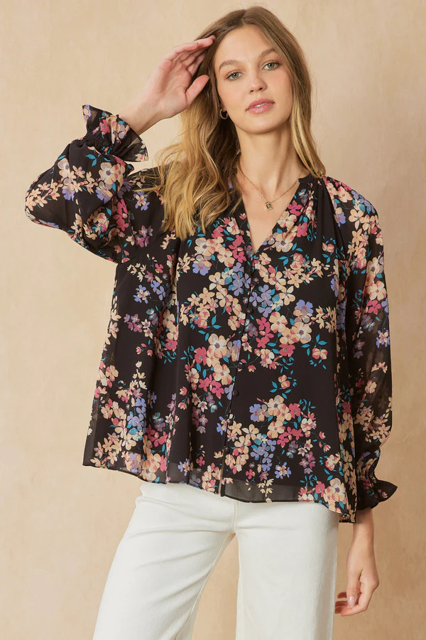 MARIE FLORAL TOP IN BLACK | Indigeaux Denim Bar & Boutique
