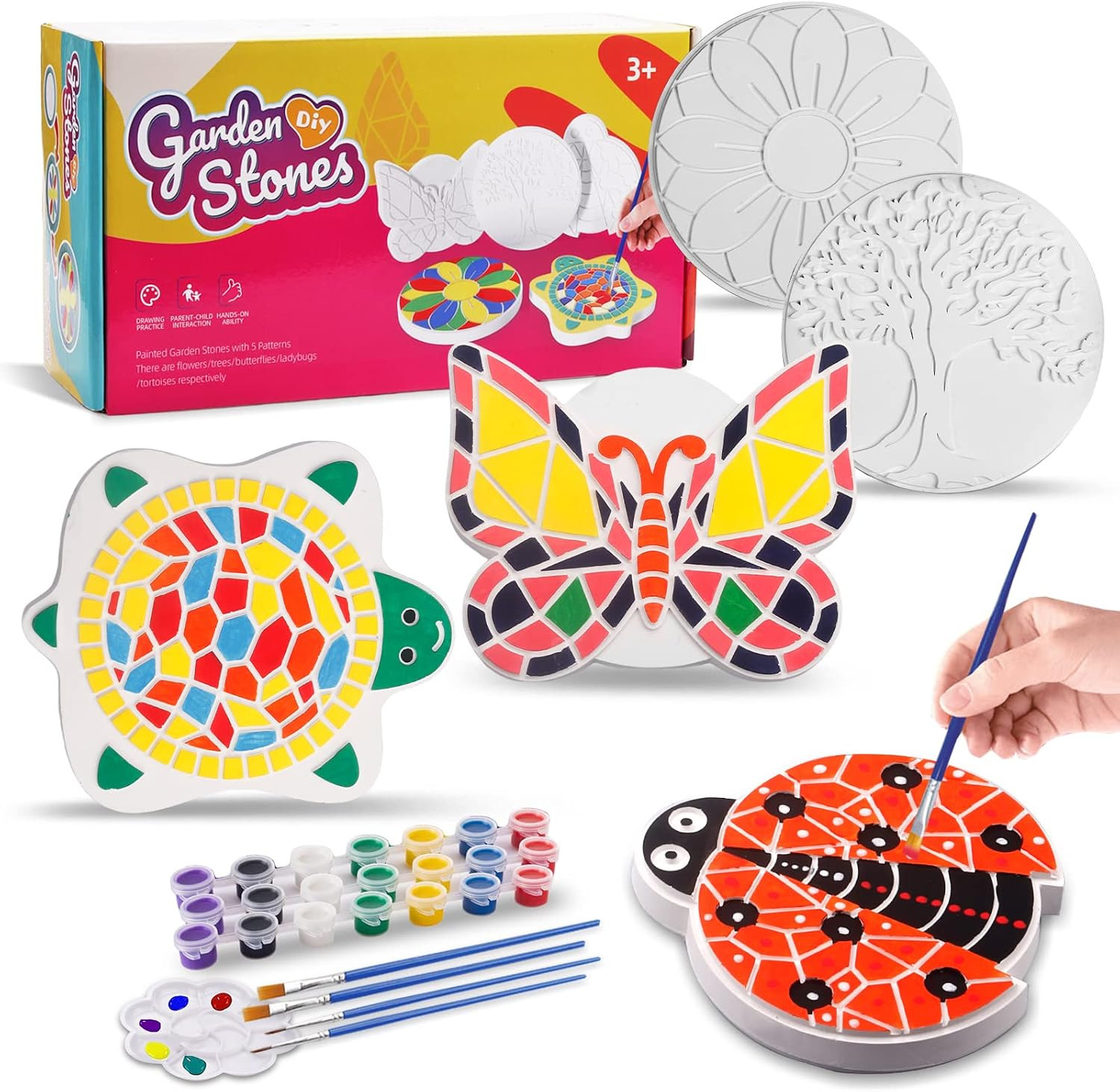 Weilim Paint Your Own Stepping Stones 5-Pack for Kids, Boys & Girls Ages 3-12, Butterfly, Turtle, Flower, Tree & Ladybug DIY Outdoor Garden Art & Craft Ceramic Painting Set | Amazon (US)