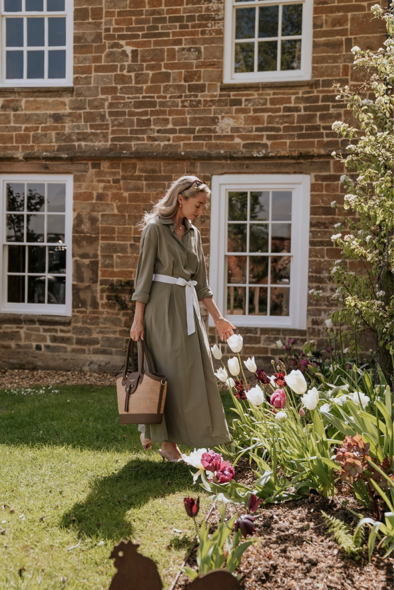 Spring style, spring fashion, outfit inspiration, khaki shirt maxi dress, basket bag, raffia bag, Prada sunglasses 

#LTKeurope #LTKSeasonal #LTKstyletip