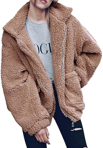 PRETTYGARDEN Women's 2022 Fashion Winter Coat Long Sleeve Lapel Zip Up Faux Shearling Shaggy Over... | Amazon (US)