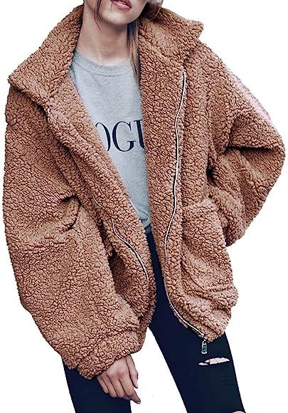 PRETTYGARDEN Women's 2022 Fashion Winter Coat Long Sleeve Lapel Zip Up Faux Shearling Shaggy Over... | Amazon (US)
